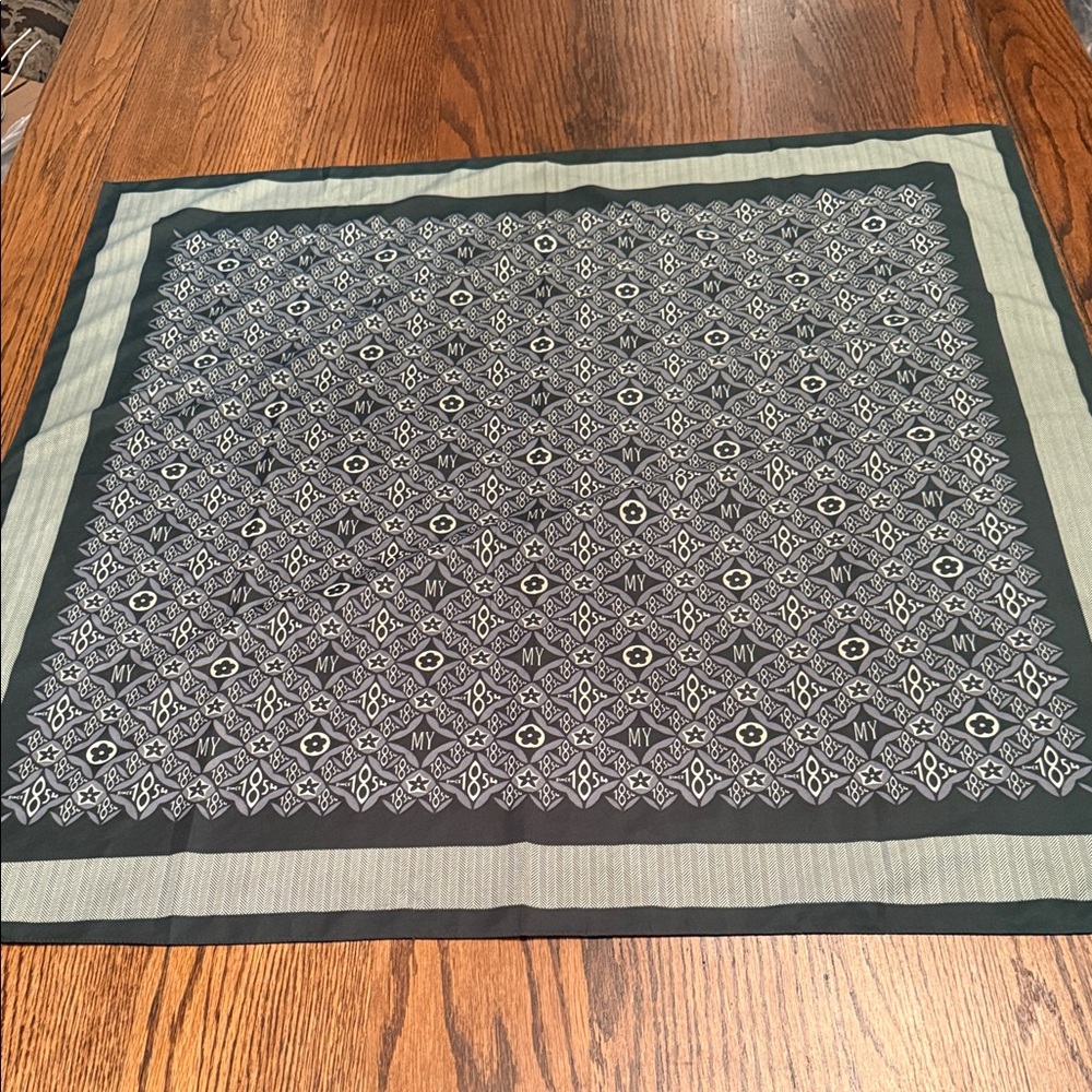 Silk Monogram Inspired Scarf Green Neutral Designer Style 35” Square